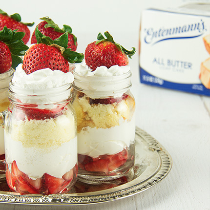 Layer our All Butter Loaf Cake with fresh strawberries to make these Minis Parfaits