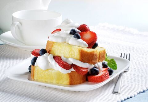 Classic dessert, made with layers of our moist Loaf Cake, whipped cream and fresh strawberries.